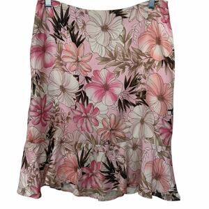 Ann Taylor Loft Silk Blend Midi Skirt Floral Ruffle Feminine Garden Party Pink 8